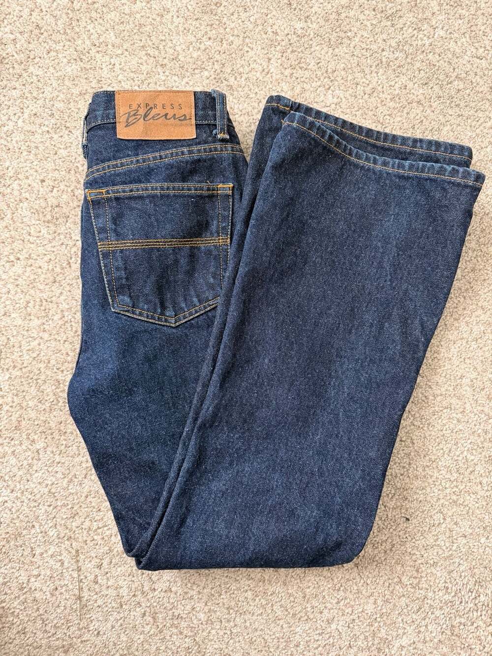 Vintage 90s Express Bleus Extreme Flare Dark Wash Denim Jeans Low Rise